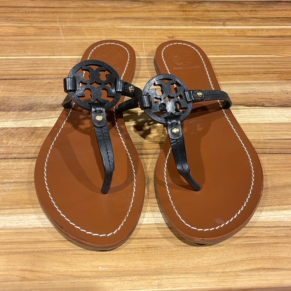Authentic Tory Burch black logo sandals